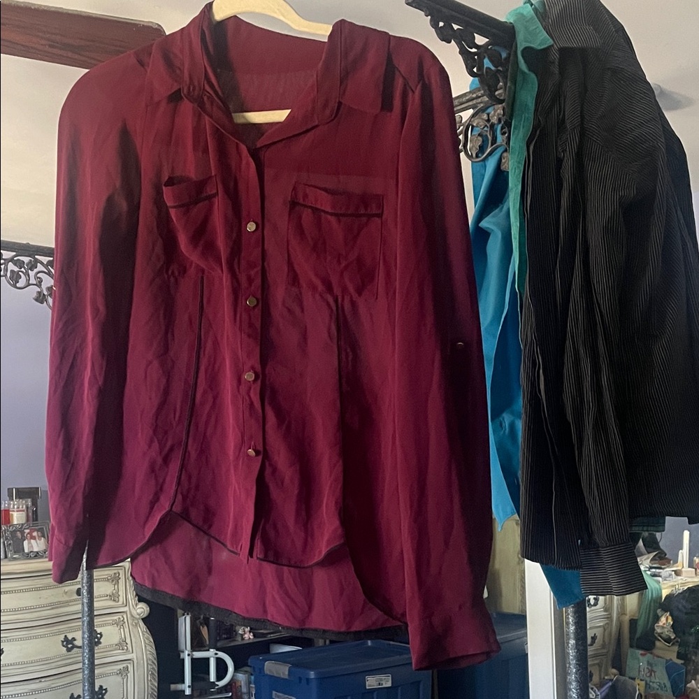Chloe K Deep Red Button-Down Shirt FINAL PRICE!
